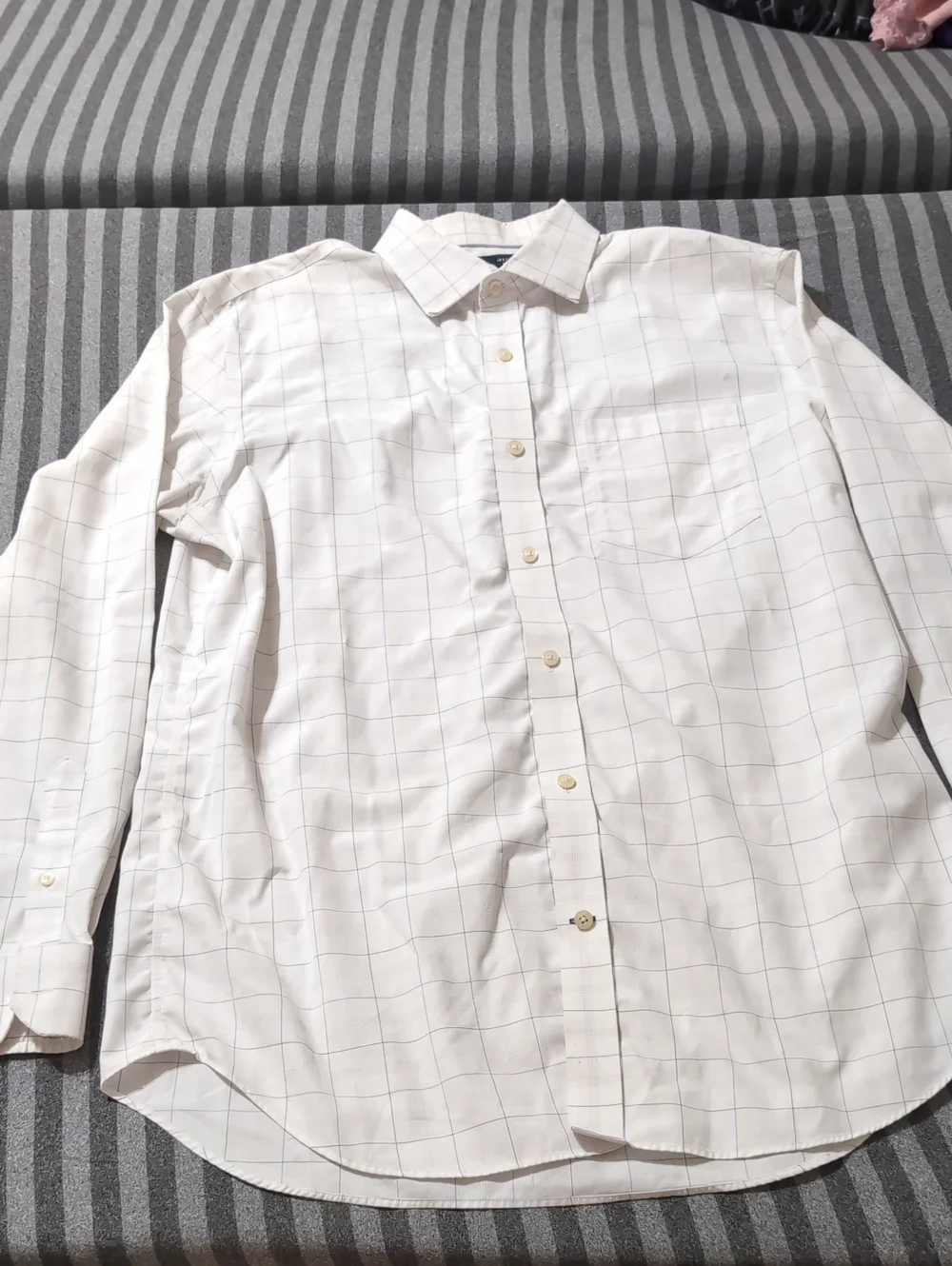 Banana Republic White Button-Up Shirt with Light Blue Windowpane L 16 16½ JAL